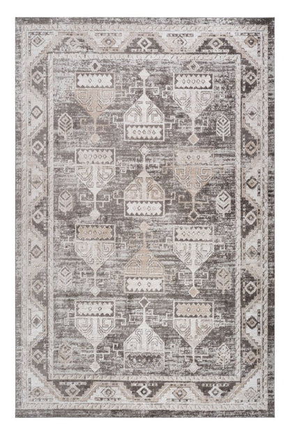 8' X 11' Cream and Brown Abstract Distressed Area Rug