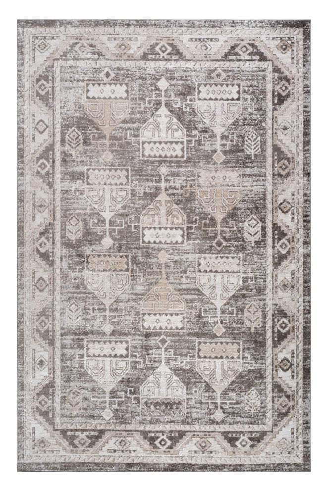 8' X 11' Cream and Brown Abstract Distressed Area Rug