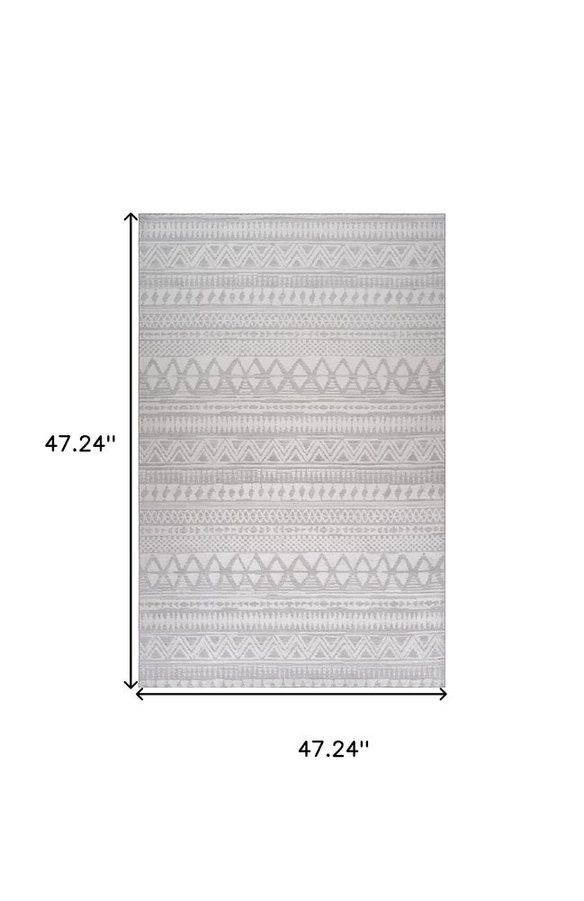 4' X 6' Gray and Cream Abstract Distressed Area Rug