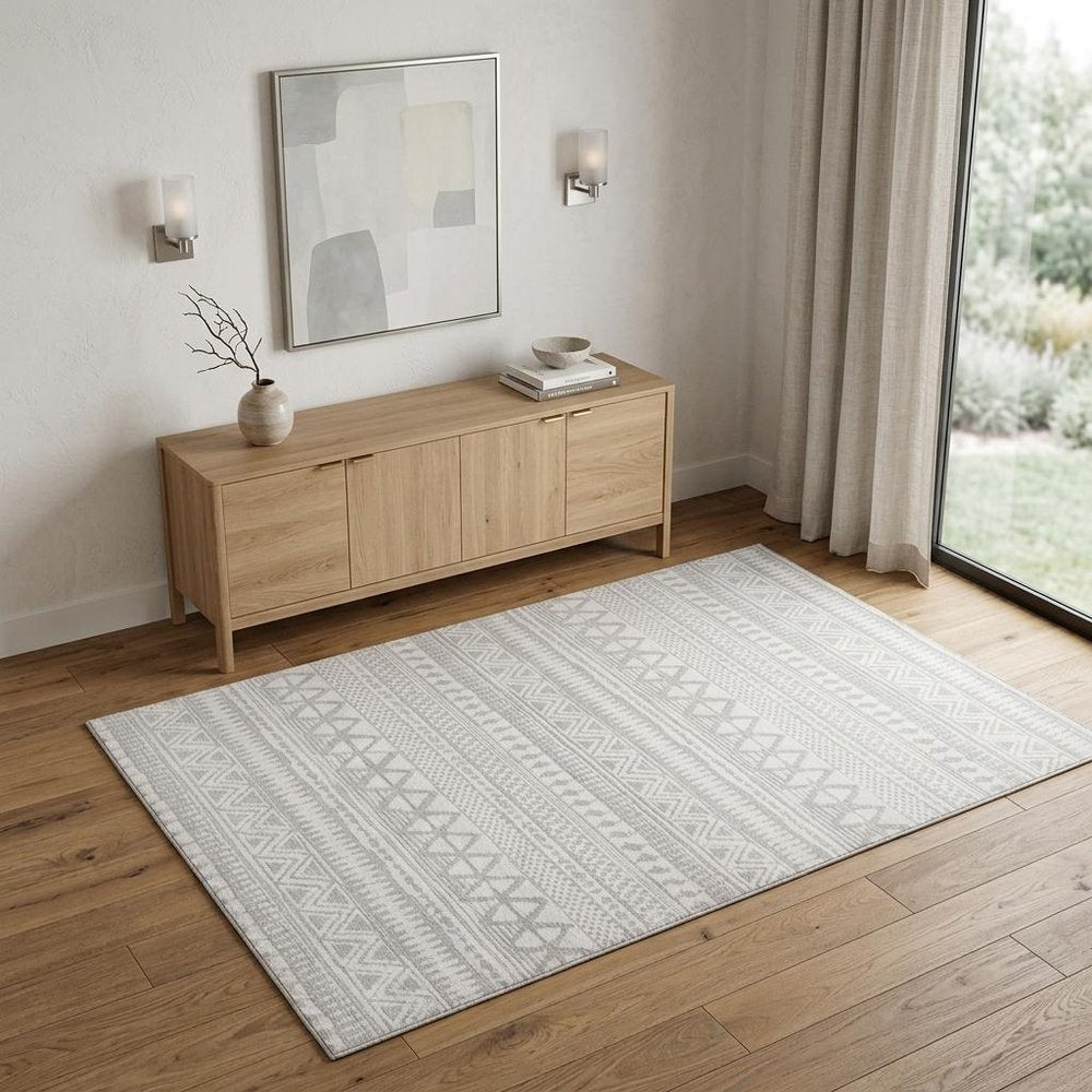 4' X 6' Gray and Cream Abstract Distressed Area Rug