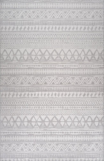 7' X 10' Gray and Cream Abstract Distressed Area Rug