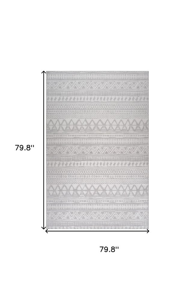 7' X 10' Gray and Cream Abstract Distressed Area Rug