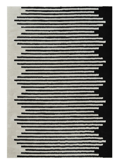 4' X 6' Cream and Black Abstract Distressed Area Rug