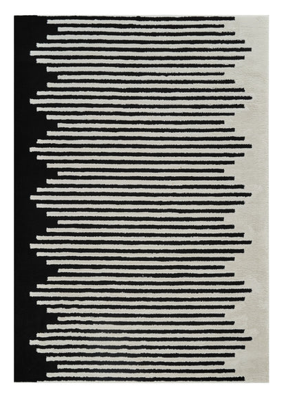 4' X 6' Cream and Black Abstract Distressed Area Rug