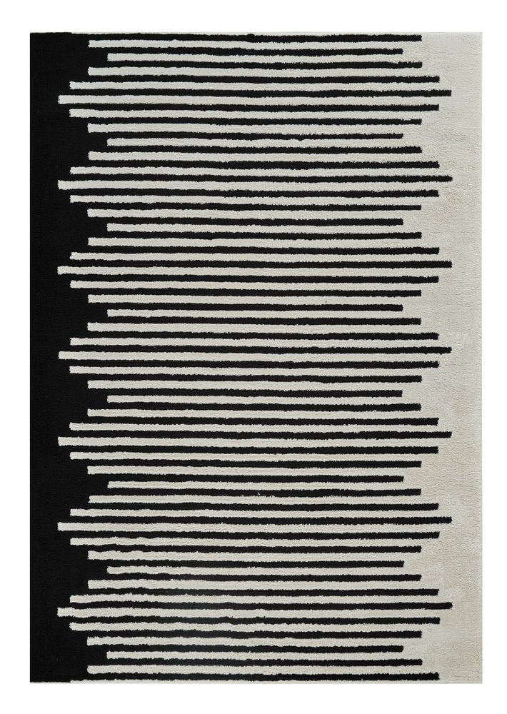 7' X 10' Cream and Black Abstract Distressed Area Rug