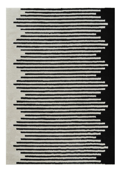 8' X 11' Cream and Black Abstract Distressed Area Rug