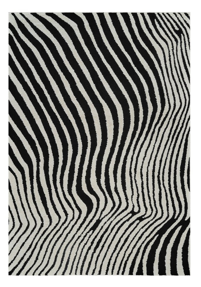 4' X 6' Cream and Black Abstract Distressed Area Rug