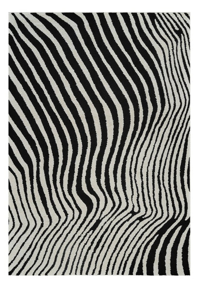 5' X 8' Cream and Black Abstract Distressed Area Rug