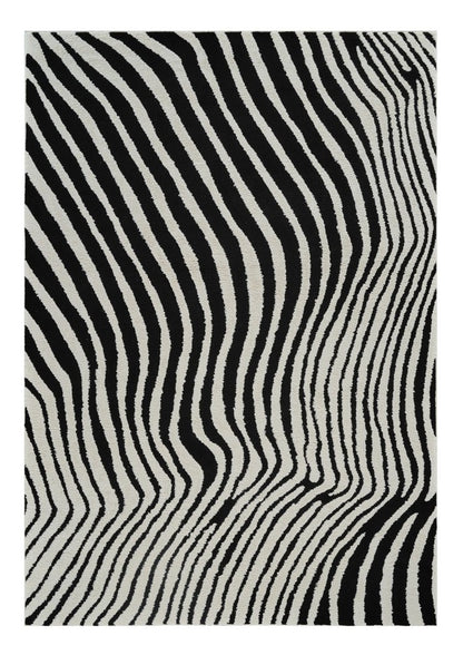 8' X 11' Cream and Black Abstract Distressed Area Rug