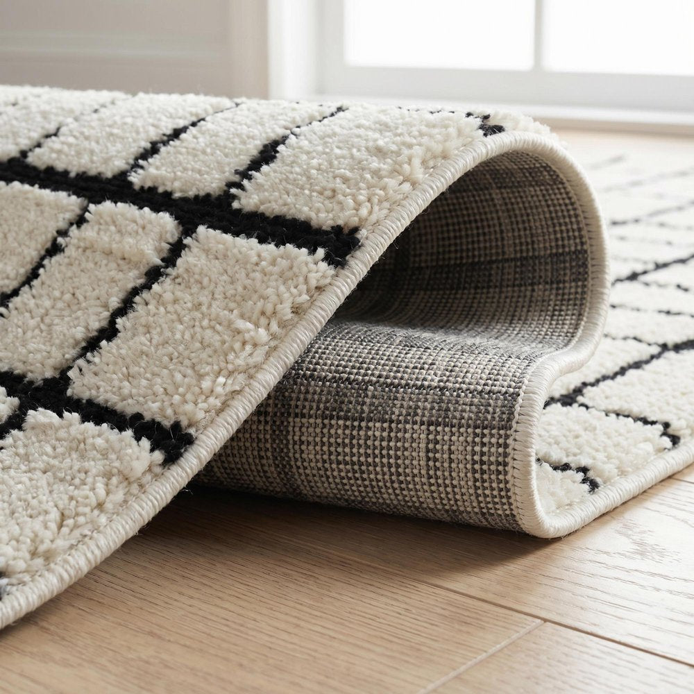 4' X 6' Cream and Black Abstract Distressed Area Rug