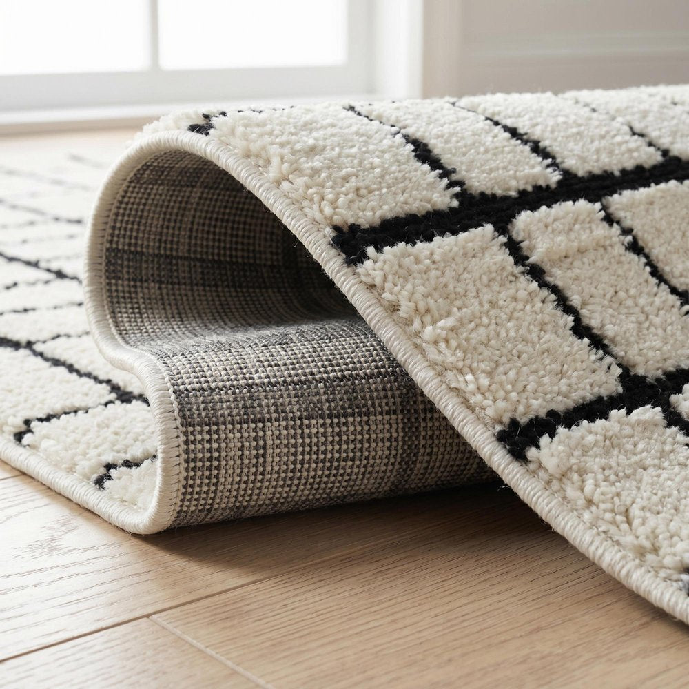 5' X 8' Cream and Black Abstract Distressed Area Rug