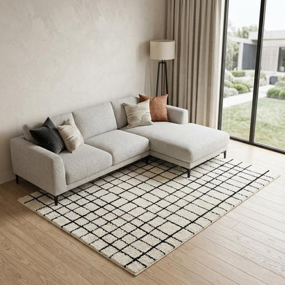8' X 11' Cream and Black Abstract Distressed Area Rug