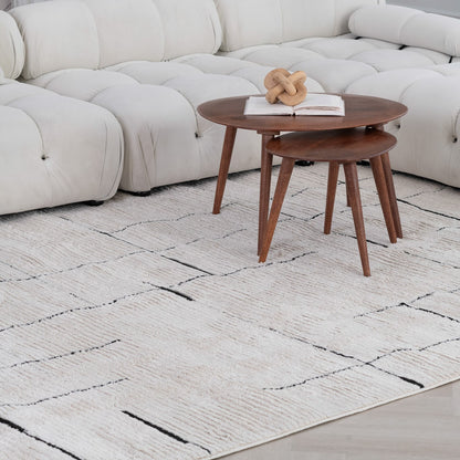 4' X 6' Cream and Green Abstract Distressed Area Rug