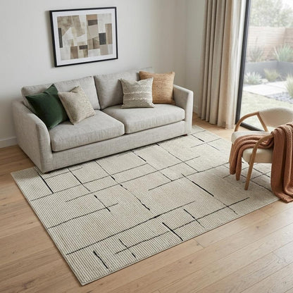5' X 8' Cream and Green Abstract Distressed Area Rug