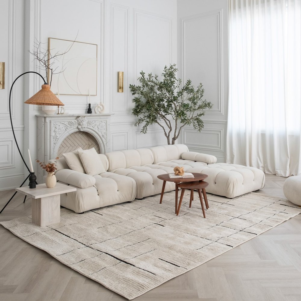 8' X 11' Cream and Green Abstract Distressed Area Rug