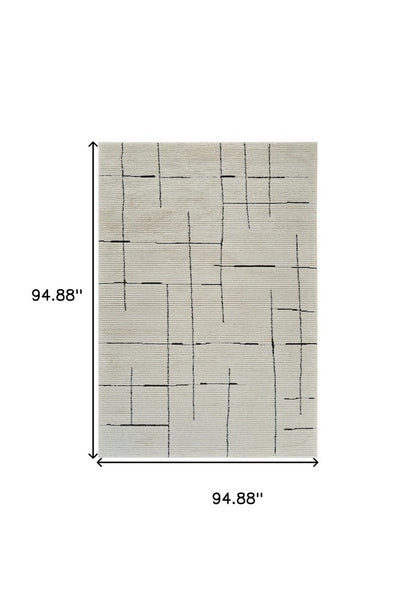 8' X 11' Cream and Green Abstract Distressed Area Rug