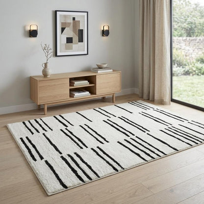 4' X 6' Cream and Black Abstract Distressed Area Rug