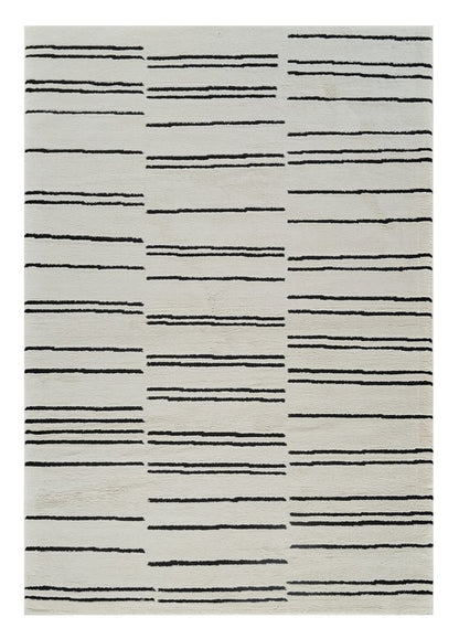 4' X 6' Cream and Black Abstract Distressed Area Rug