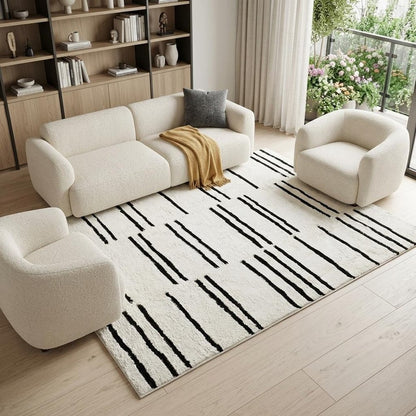 7' X 10' Cream and Black Abstract Distressed Area Rug