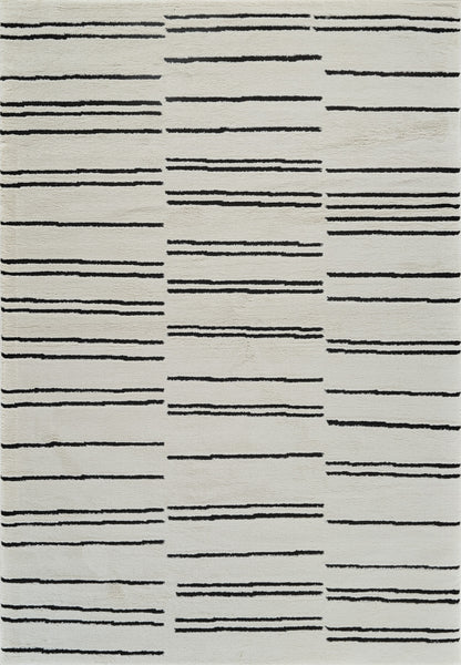 7' X 10' Cream and Black Abstract Distressed Area Rug