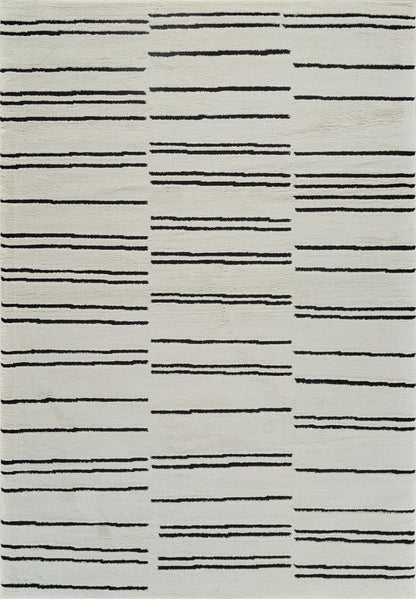 7' X 10' Cream and Black Abstract Distressed Area Rug