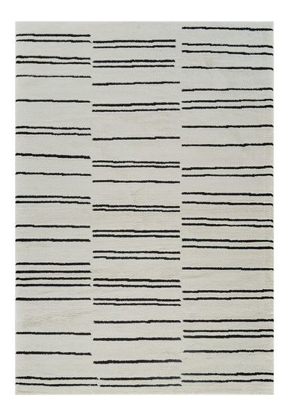 7' X 10' Cream and Black Abstract Distressed Area Rug