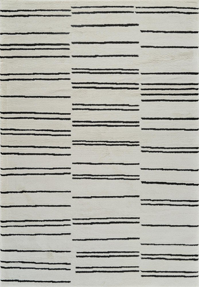 8' X 11' Cream and Black Abstract Distressed Area Rug