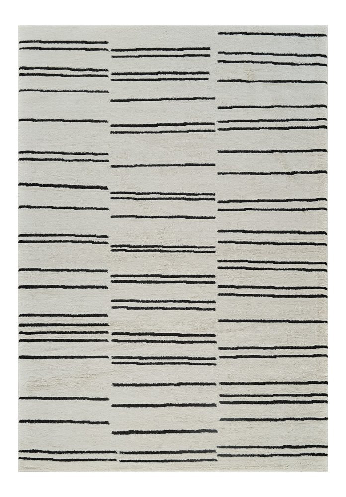 8' X 11' Cream and Black Abstract Distressed Area Rug