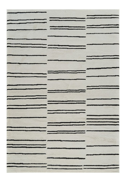 8' X 11' Cream and Black Abstract Distressed Area Rug
