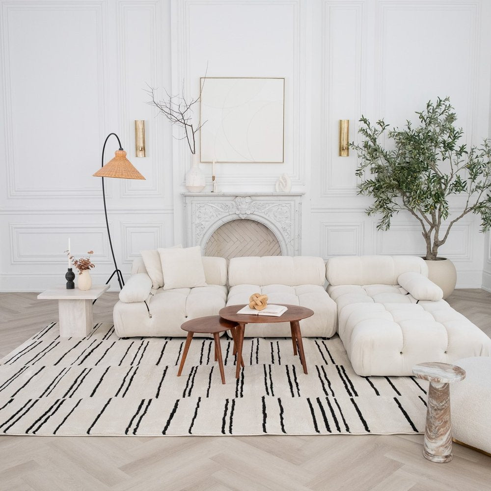 8' X 11' Cream and Black Abstract Distressed Area Rug