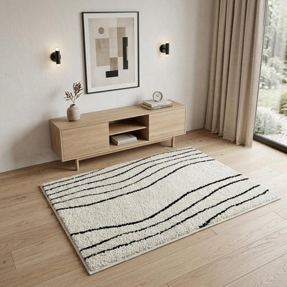 4' X 6' Cream and Black Abstract Distressed Area Rug