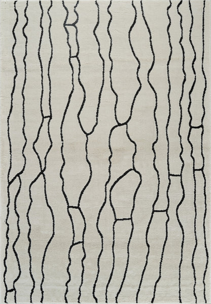 5' X 8' Cream and Black Abstract Distressed Area Rug