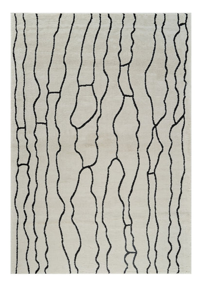 5' X 8' Cream and Black Abstract Distressed Area Rug