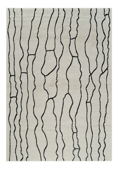 7' X 10' Cream and Black Abstract Distressed Area Rug