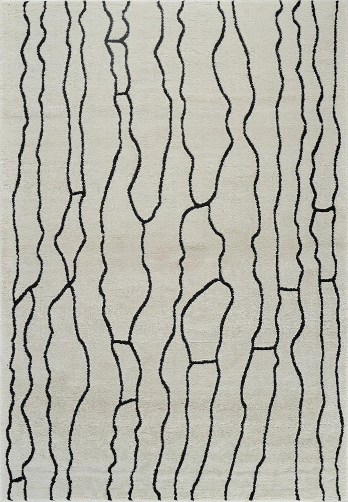 8' X 11' Cream and Black Abstract Distressed Area Rug
