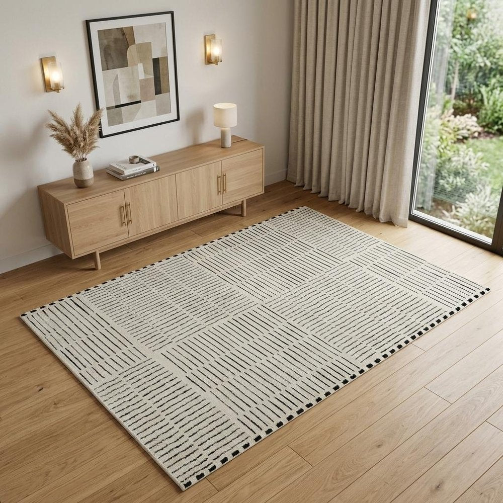 4' X 6' Cream and Black Abstract Distressed Area Rug