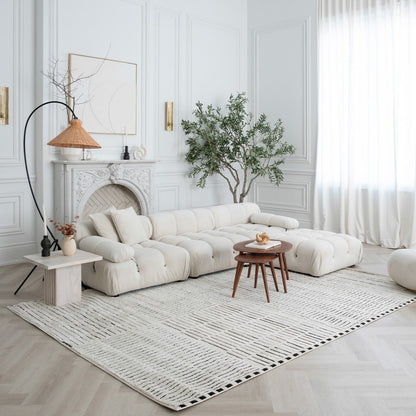 4' X 6' Cream and Black Abstract Distressed Area Rug