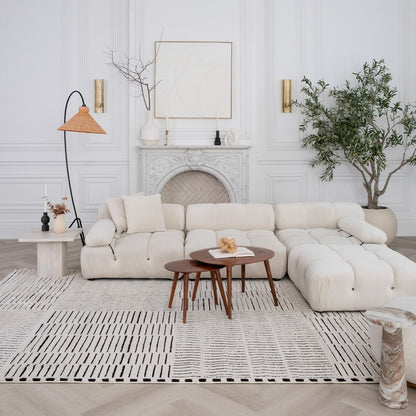 4' X 6' Cream and Black Abstract Distressed Area Rug