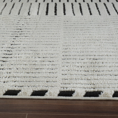 5' X 8' Cream and Black Abstract Distressed Area Rug