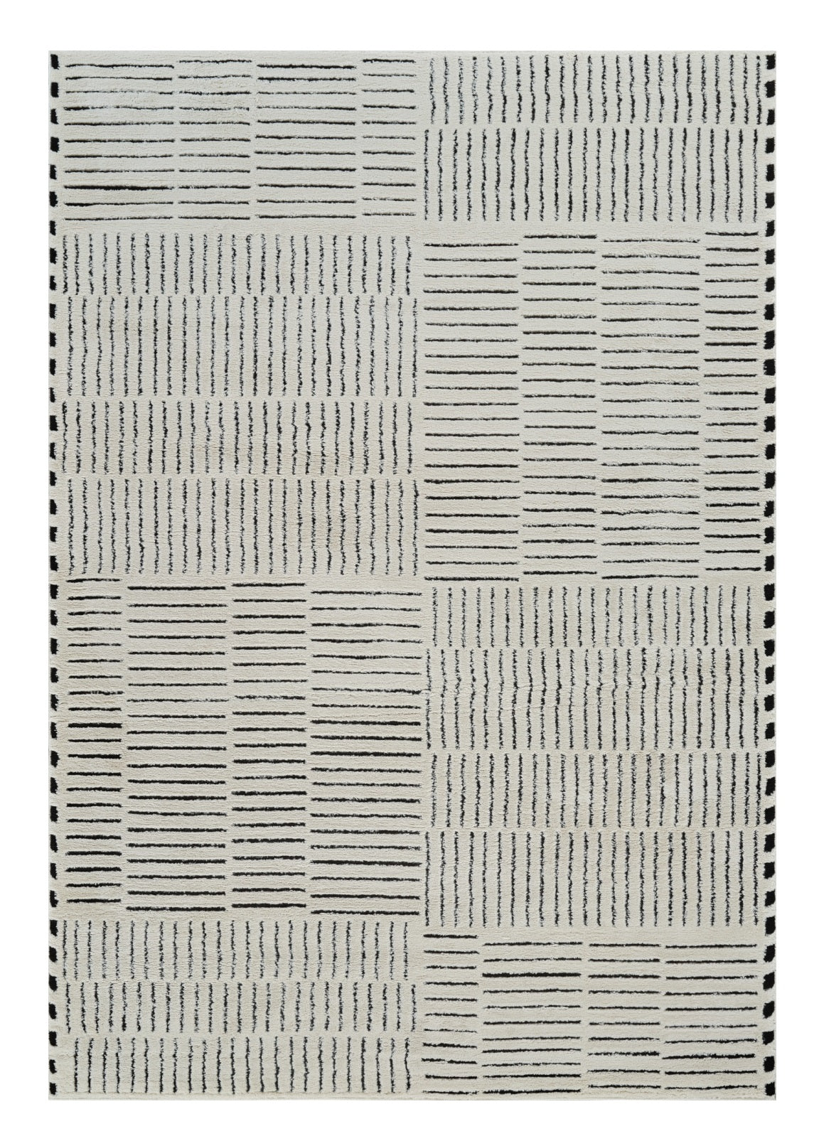 5' X 8' Cream and Black Abstract Distressed Area Rug