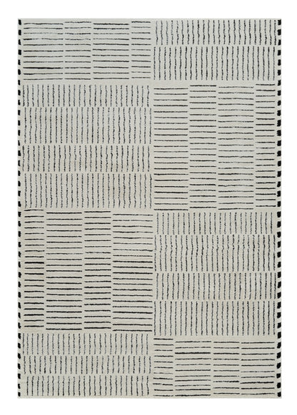 5' X 8' Cream and Black Abstract Distressed Area Rug