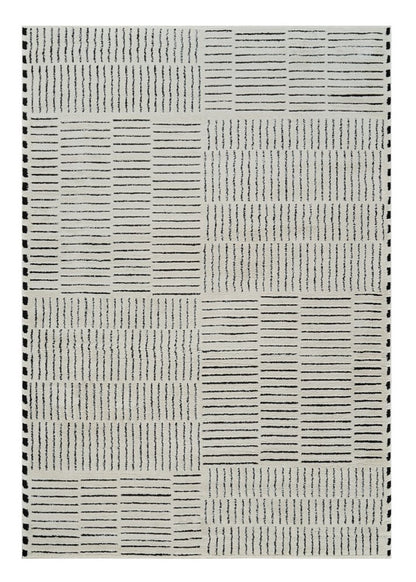 5' X 8' Cream and Black Abstract Distressed Area Rug