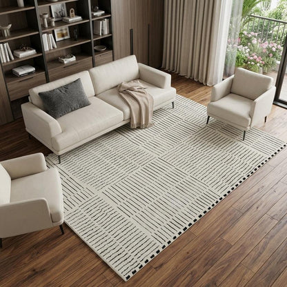 7' X 10' Cream and Black Abstract Distressed Area Rug