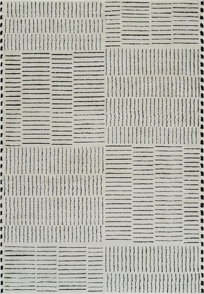 7' X 10' Cream and Black Abstract Distressed Area Rug