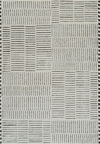 7' X 10' Cream and Black Abstract Distressed Area Rug