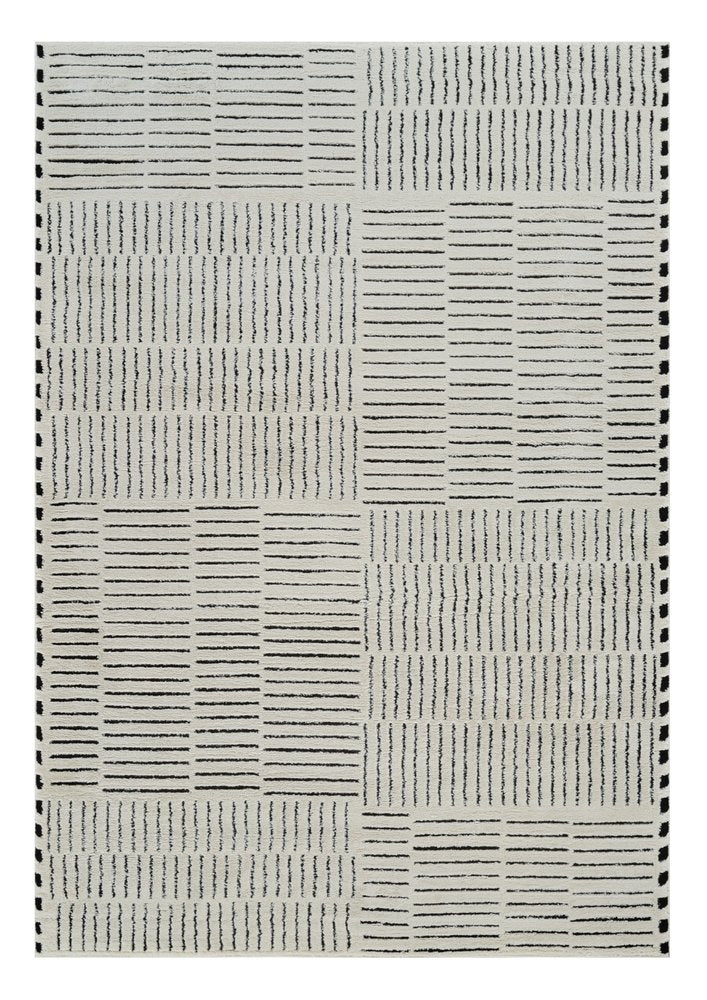 7' X 10' Cream and Black Abstract Distressed Area Rug