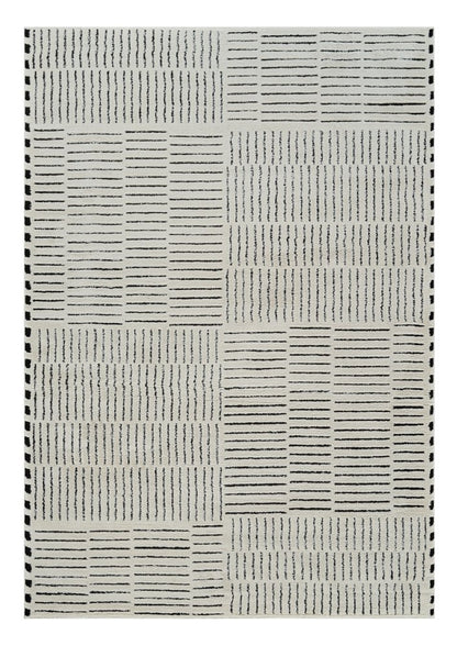 7' X 10' Cream and Black Abstract Distressed Area Rug