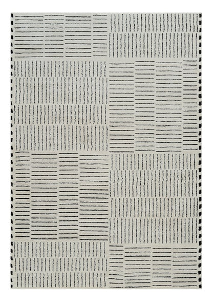 8' X 11' Cream and Black Abstract Distressed Area Rug