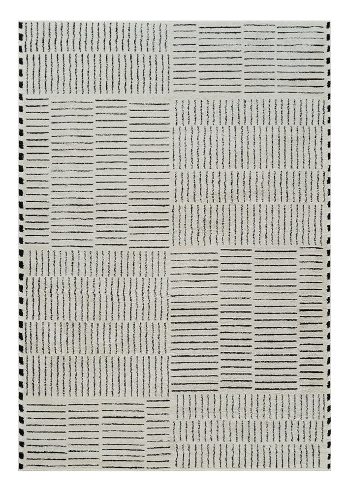 8' X 11' Cream and Black Abstract Distressed Area Rug