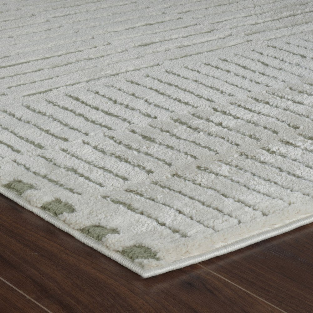 4' X 6' Cream and Green Abstract Distressed Area Rug